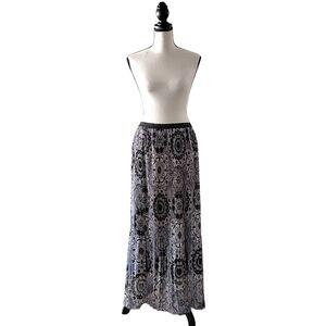 One World Multi-Colored Grey Retro Bohemian Pleated Skirt